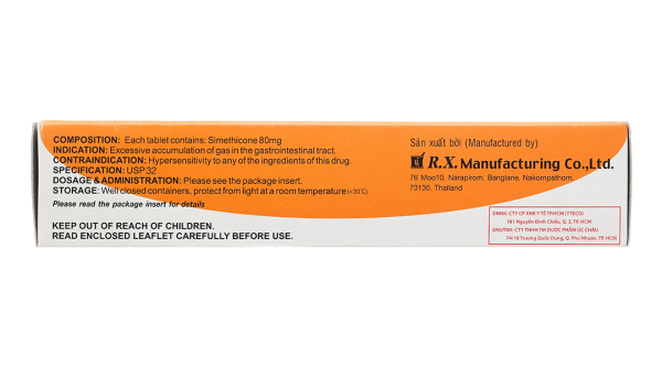 Air-X 80mg hương vị cam trị đầy hơi và chướng bụng (10 vỉ x 10 viên)