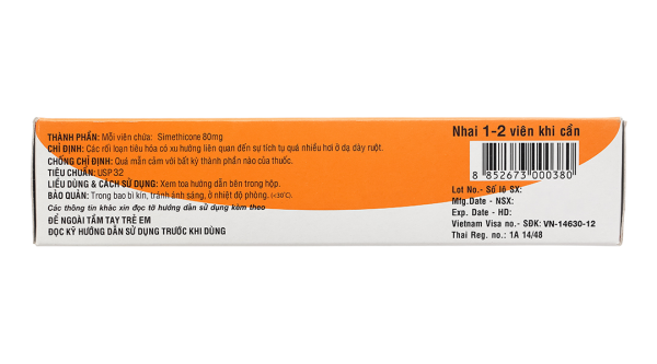 Air-X 80mg hương vị cam trị đầy hơi và chướng bụng (10 vỉ x 10 viên)