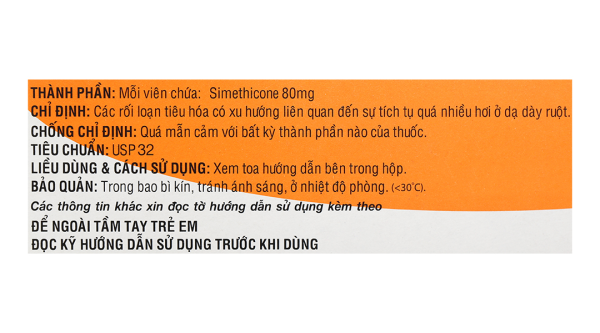 Air-X 80mg hương vị cam trị đầy hơi và chướng bụng (10 vỉ x 10 viên)