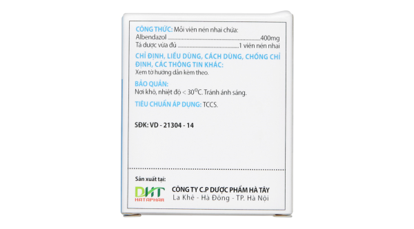 Viên nhai Albendazol Hataphar 400mg trị giun sán (1 vỉ x 1 viên)