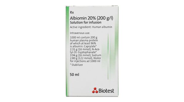 Dịch truyền tĩnh mạch Albiomin 20% Biotest trị sốc giảm thể tích máu lọ 50ml