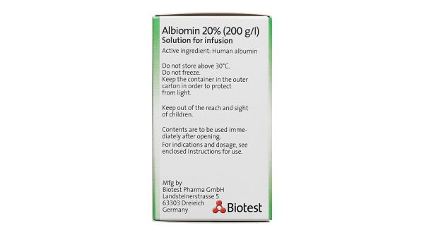 Dịch truyền tĩnh mạch Albiomin 20% Biotest trị sốc giảm thể tích máu lọ 50ml