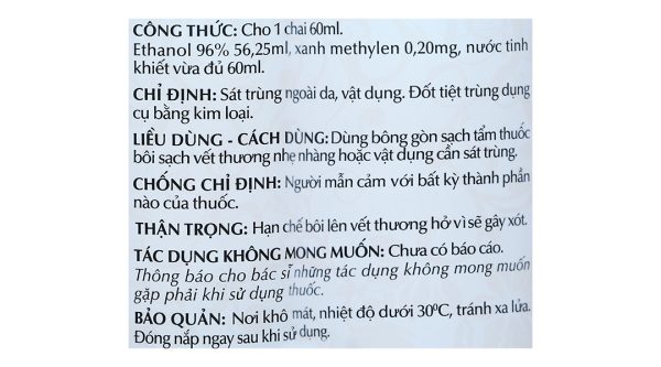 Cồn Alcool 90 độ OPC sát trùng ngoài da chai 60ml