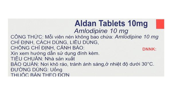 Aldan Tablets 10mg trị tăng huyết áp, dự phòng đau thắt ngực (3 vỉ x 10 viên)