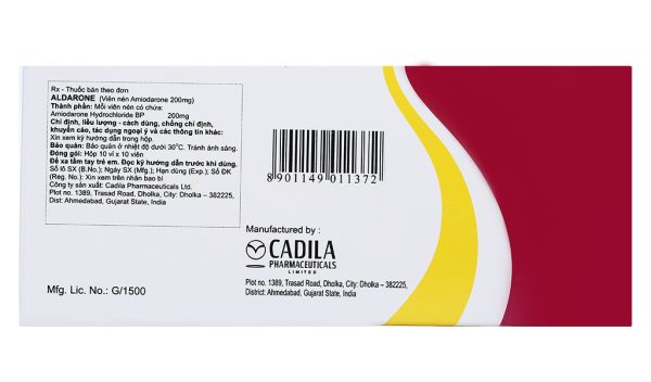 Aldarone 200mg trị loạn nhịp tim (10 vỉ x 10 viên)