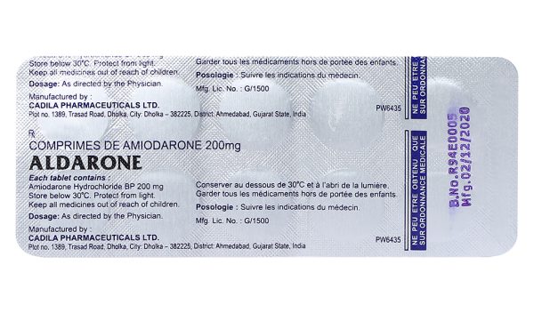 Aldarone 200mg trị loạn nhịp tim (10 vỉ x 10 viên)