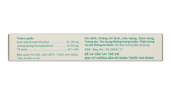 Alenbe 70mg trị loãng xương ở phụ nữ sau mãn kinh (2 vỉ x 2 viên)