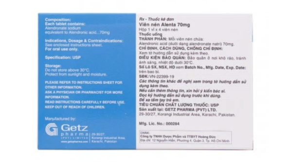 Alenta 70mg trị loãng xương (1 vỉ x 4 viên)