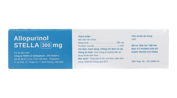 Allopurinol Stella 300mg trị gout, sỏi thận (3 vỉ x 10 viên)