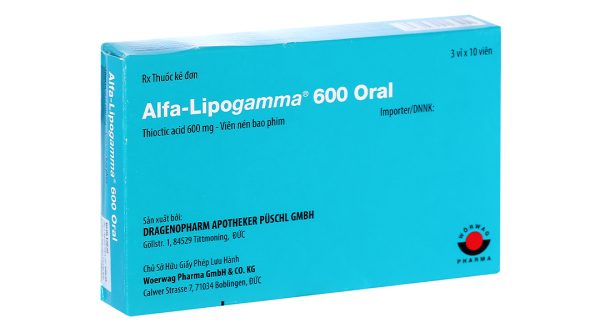 Alfa-Lipogamma 600 Oral trị đa thần kinh đái tháo đường (3 vỉ x 10 viên)