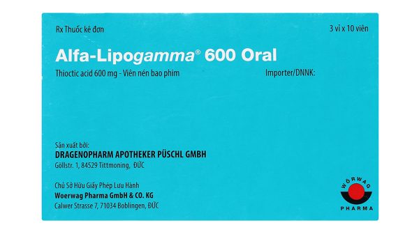 Alfa-Lipogamma 600 Oral trị đa thần kinh đái tháo đường (3 vỉ x 10 viên)