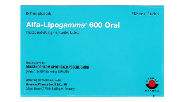 Alfa-Lipogamma 600 Oral trị đa thần kinh đái tháo đường (3 vỉ x 10 viên)