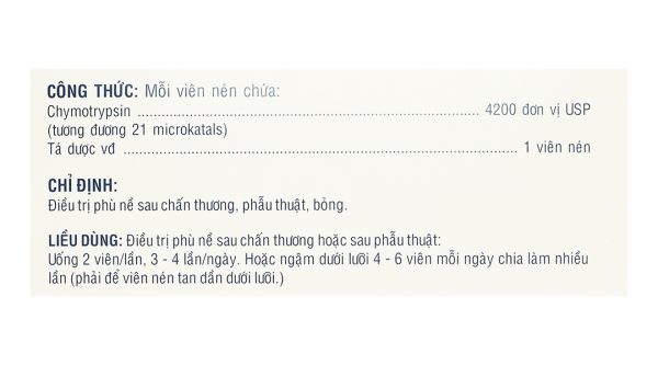 Alphachymotrypsin USAR 4200IU trị phù nề sau chấn thương (100 vỉ x 10 viên)