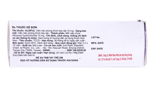 Alsiful S.R Tablets 10mg trị phì đại tuyến tiền liệt (3 vỉ x 10 viên)