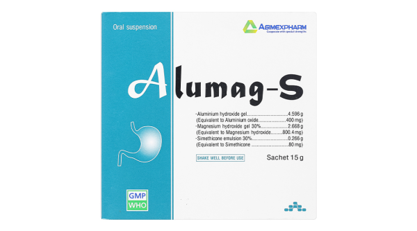 Hỗn dịch uống Alumag-S 15g điều trị viêm loét dạ dày tá tràng (20 gói x 15g)