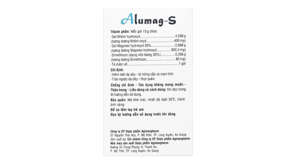 Hỗn dịch uống Alumag-S 15g điều trị viêm loét dạ dày tá tràng (20 gói x 15g)