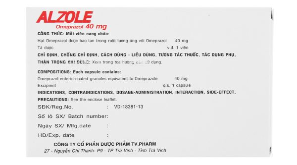 Alzole 40mg trị loét dạ dày, tá tràng (3 vỉ x 10 viên)
