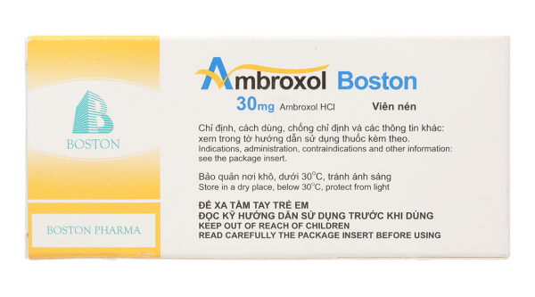 Ambroxol Boston 30mg tiêu nhầy, trị bệnh đường hô hấp (3 vỉ x 10 viên)