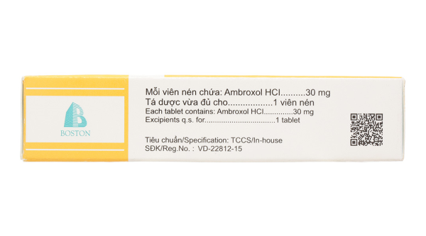Ambroxol Boston 30mg tiêu nhầy, trị bệnh đường hô hấp (3 vỉ x 10 viên)