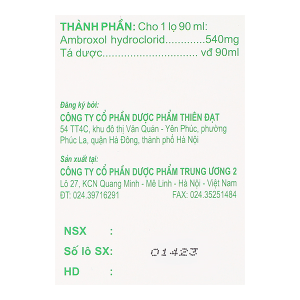 Siro Ambroxol-H 30mg/5ml trị bệnh hô hấp có kèm tăng tiết dịch phế quản chai 90ml