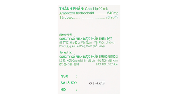 Siro Ambroxol-H 30mg/5ml trị bệnh hô hấp có kèm tăng tiết dịch phế quản chai 90ml