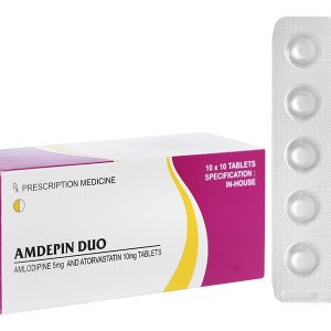 Amdepin Duo 5mg/10mg phối hợp trị rối loạn mỡ máu kèm tăng huyết áp (10 vỉ x 10 viên)