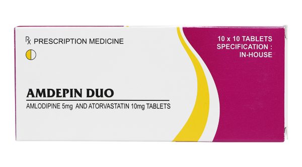 Amdepin Duo 5mg/10mg phối hợp trị rối loạn mỡ máu kèm tăng huyết áp (10 vỉ x 10 viên)