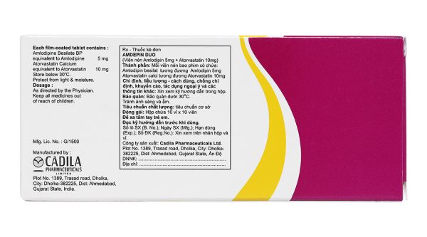 Amdepin Duo 5mg/10mg phối hợp trị rối loạn mỡ máu kèm tăng huyết áp (10 vỉ x 10 viên)