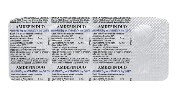 Amdepin Duo 5mg/10mg phối hợp trị rối loạn mỡ máu kèm tăng huyết áp (10 vỉ x 10 viên)