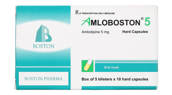 Amloboston 5 trị tăng huyết áp, đau thắt ngực (5 vỉ x 10 viên)