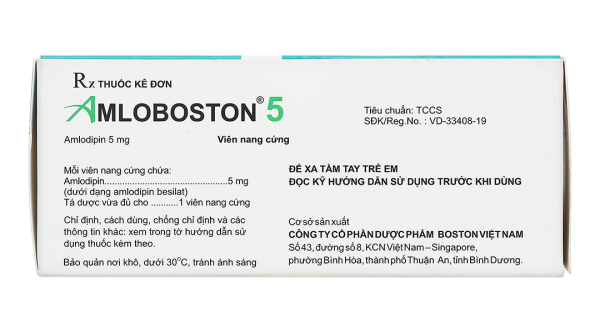 Amloboston 5 trị tăng huyết áp, đau thắt ngực (5 vỉ x 10 viên)