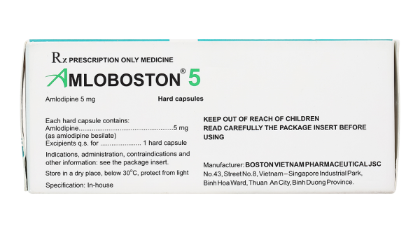 Amloboston 5 trị tăng huyết áp, đau thắt ngực (5 vỉ x 10 viên)