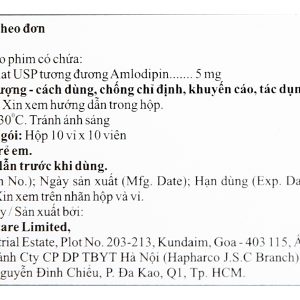 Amlodac 5 trị tăng huyết áp, đau thắt ngực (10 vỉ x 10 viên)