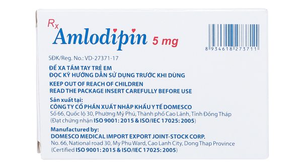 Amlodipin Domesco 5mg trị tăng huyết áp, đau thắt ngực (3 vỉ x 10 viên)