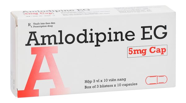Amlodipine EG 5mg trị tăng huyết áp, đau thắt ngực (3 vỉ x 10 viên)
