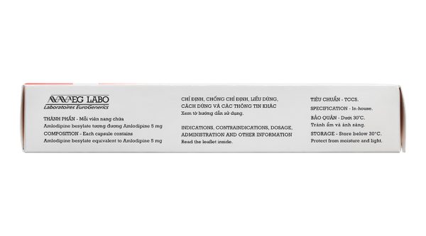 Amlodipine EG 5mg trị tăng huyết áp, đau thắt ngực (3 vỉ x 10 viên)
