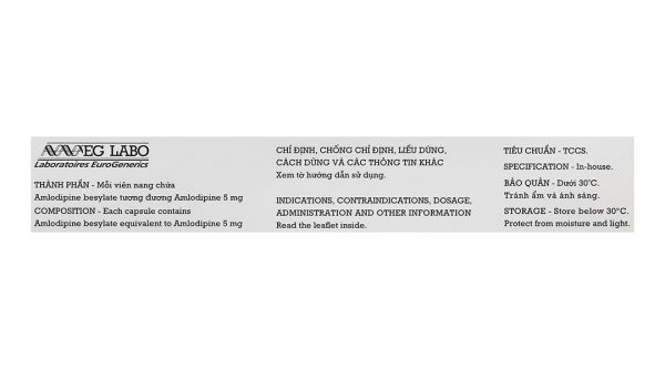 Amlodipine EG 5mg trị tăng huyết áp, đau thắt ngực (3 vỉ x 10 viên)