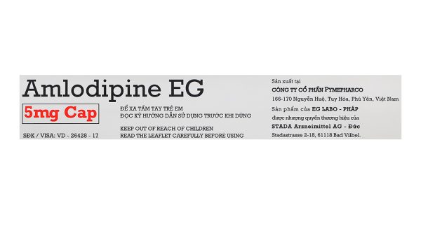 Amlodipine EG 5mg trị tăng huyết áp, đau thắt ngực (3 vỉ x 10 viên)