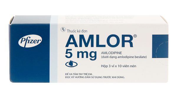 Amlor 5mg trị tăng huyết áp, đau thắt ngực (3 vỉ x 10 viên)