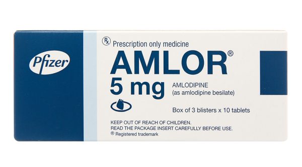 Amlor 5mg trị tăng huyết áp, đau thắt ngực (3 vỉ x 10 viên)