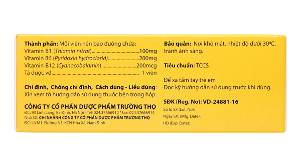 Ammg-3B trị bệnh lý thần kinh gây ra do thiếu hụt vitamin B1, B6, B12 (5 vỉ x 10 viên)