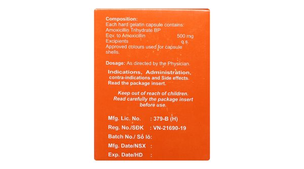 Amoxicillin Capsules BP 500mg trị nhiễm khuẩn (10 vỉ x 10 viên)