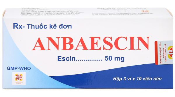 Anbaescin 50mg phòng và điều trị tụ máu, chống viêm, giãn tĩnh mạch (3 vỉ x 10 viên)