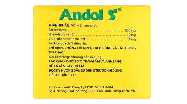 Andol S trị các triệu chứng cảm (25 vỉ x 20 viên)