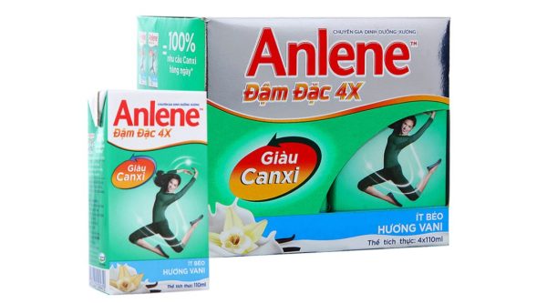 Sữa bột pha sẵn Anlene đậm đặc 4x giàu canxi hương vani (4 hộp x 125ml)