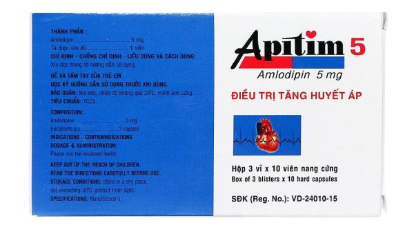 Apitim 5 trị tăng huyết áp, đau thắt ngực (3 vỉ x 10 viên)
