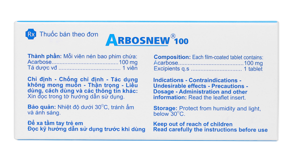 Arbosnew 100mg điều trị tiểu đường tuýp 2 (3 vỉ x 10 viên)