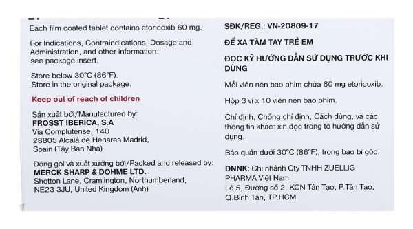 Arcoxia 60mg giảm đau, kháng viêm xương khớp (3 vỉ x 10 viên)