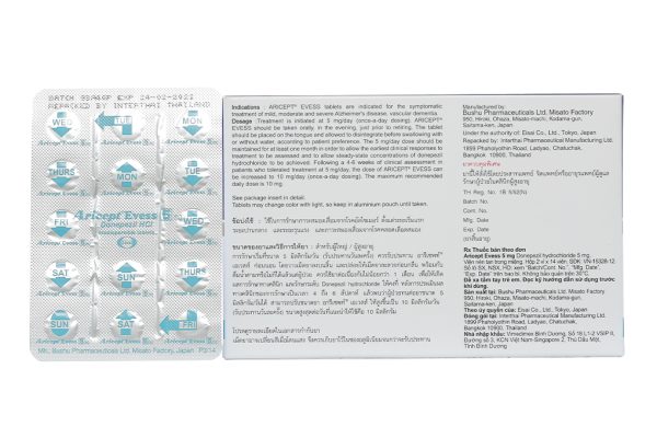 Aricept Evess 5mg trị Alzheimer, sa sút trí tuệ (2 vỉ x 14 viên)