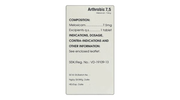 Arthrobic 7,5 trị các cơn viêm đau trong viêm khớp dạng thấp, thoái hóa khớp lọ 50 viên